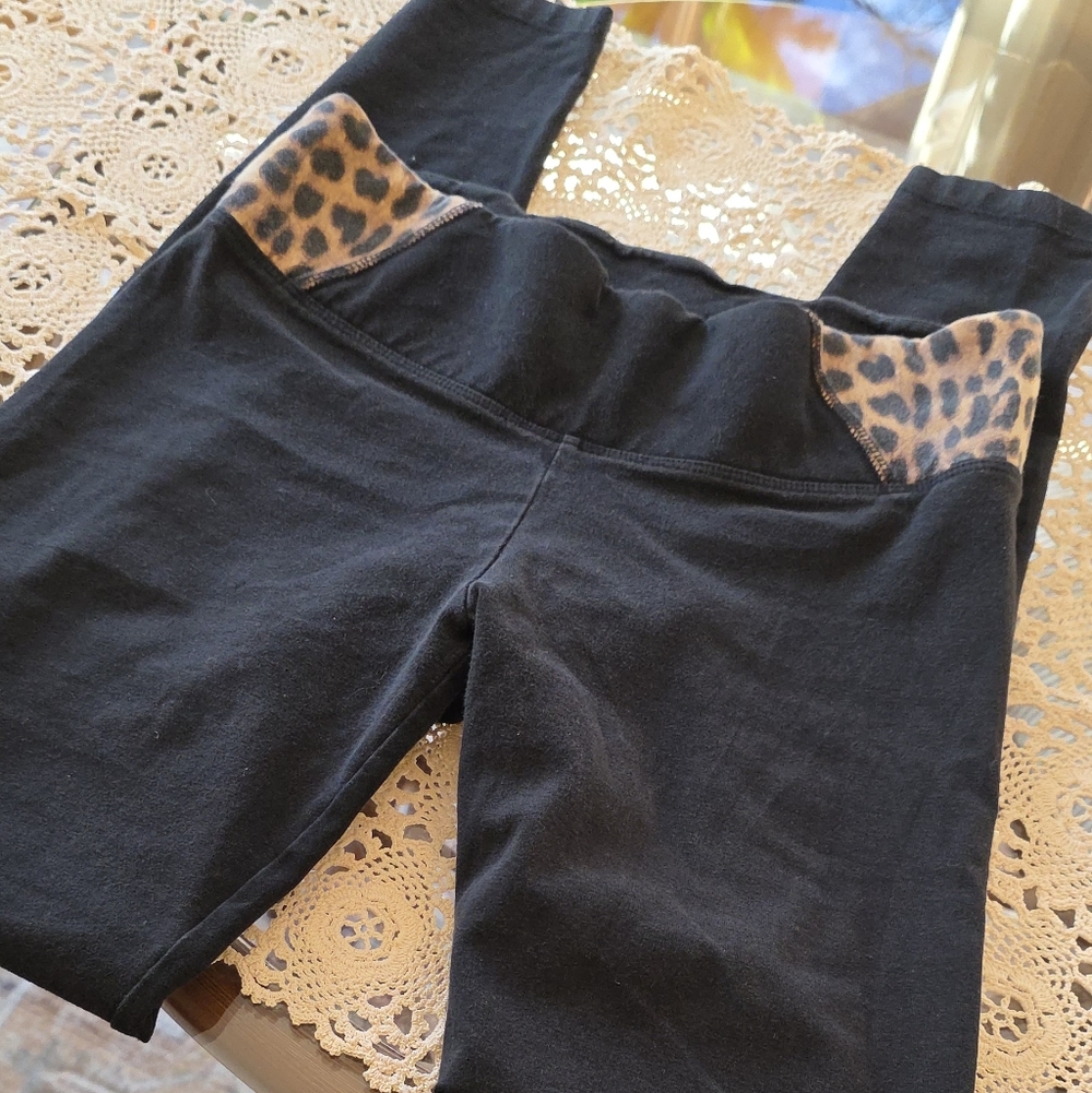 Victoria's Secret Black Leggings with Leopard Detail